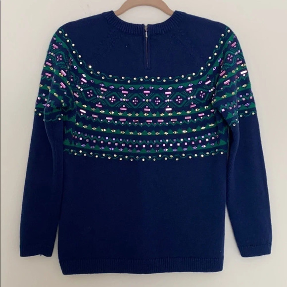 NWOT Talbots Fair Isle Rhinestone lambwool sweater women’s size M Petite - Picture 4 of 11
